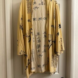 Chic Yellow Kimono with Black Print